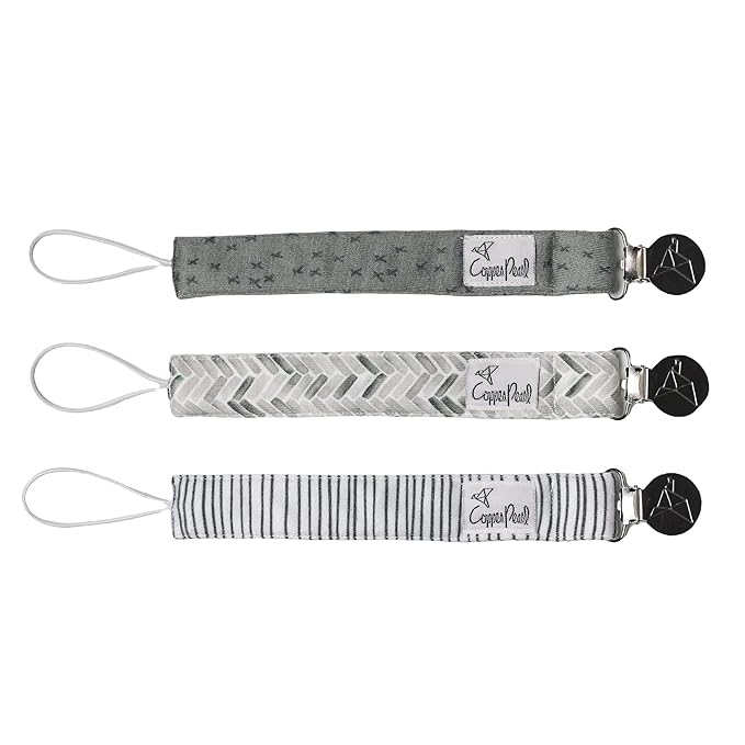 Copper Pearl Pacifier Clip 3-Pack: Premium Knit Binky Clips for Baby Girls and Boys - Stylish Stainless Steel Pacifier Holder Clip - Baby Pacifier Clips for No More Floor Drops - Alta
