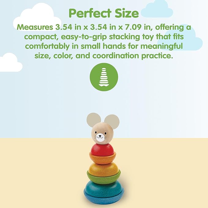 PlanToys® Mouse Stacking Ring Wooden Montessori Size and Colour Sorting Toy | Fine Motor, Coordination and Early Math Learning Activity | Eco Friendly Educational Stacking Toy