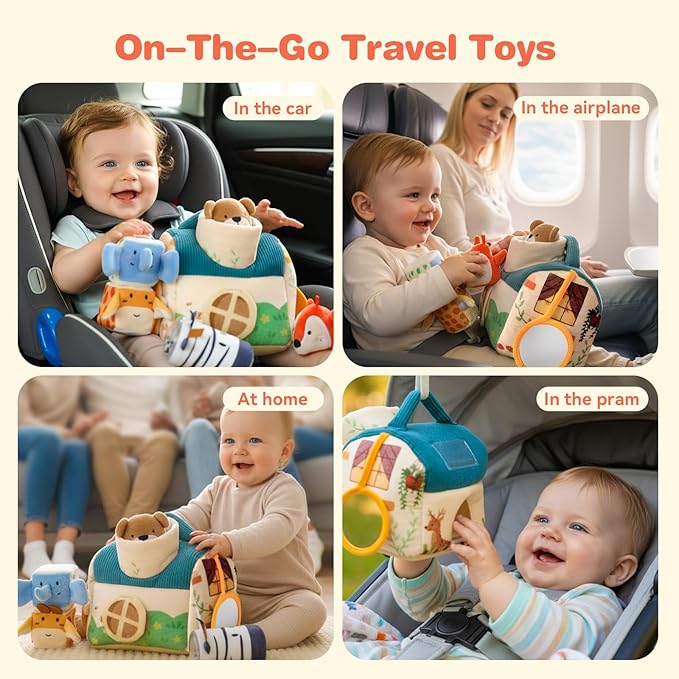 Youuys Travel Sensory Soft Barn Toys for Babies 6-12 Months & Toddlers 1-3 Year Old On-The-Go Montessori Stuffed Animal Plush Playset with Crinkle, Rattle, Safe Mirror Educational Gifts for Boy Girl