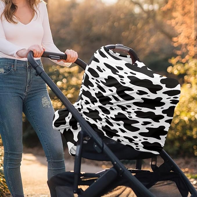 Forchrinse Cow Print Car Seat Cover for Babies Soft Breathable Breastfeeding Nursing Cover Infant Carseat Canopy Stroller Cover Easy Install
