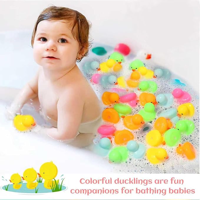 50pcs Mini Rubber Ducks Bath Toys, Multicolor Rubber Duckies Bulk, Mini Ducks Hiding for Cruise Ship Party Favors Shower Decorations Ducky Themed Pool Squeeze Games Classroom Prize