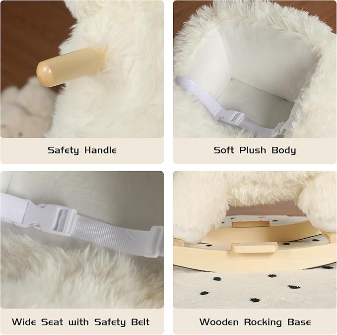 Alpaca Baby Rocking Horse for Toddlers 1 Years to 3 Years, Stuffed Plush Ride-on Rocking Animal with Realistic Sound and Music, Wooden Rocking Horse with Seat, Cream Alpaca, CPC Certified