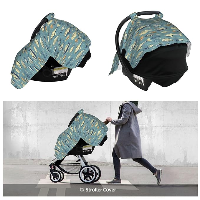 Ocean Fish Baby Car Seat Canopy Nursing Cover for Newborn Car Seat Breastfeeding Covers Blanket Newborn Shower Gift