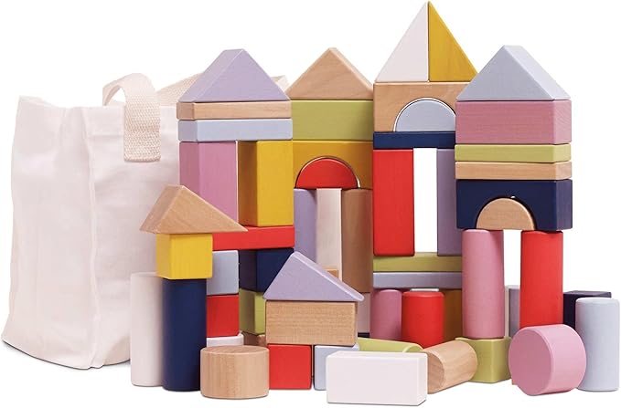 Le Toy Van - Educational Wooden Building Blocks 60 Piece Set Toy | Montessori Style Shape & Colour Development Toy - Suitable for 12 Months + (PL135)
