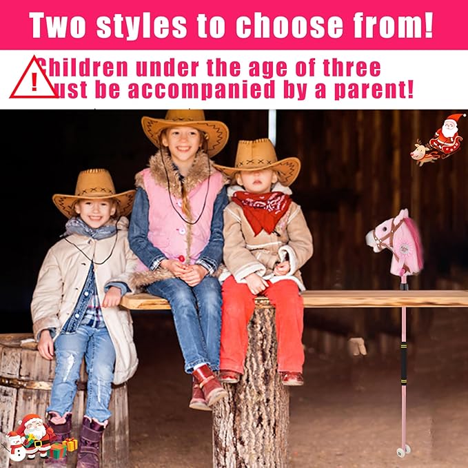 Stick Horse, Hobby on a Stick for Children Ages 4-12 Adjustable 30-51" Length with Illuminated Silent Wheels Comfortable Sponge Wrapped complimentary Battery Realistic Horse neighs.