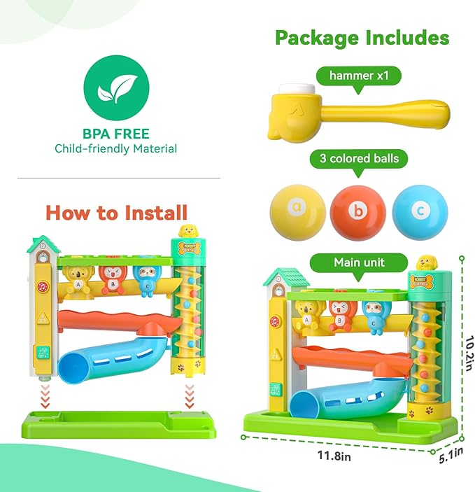 Musical Baby Toys for 1 Year Old Boy Gifts, 1st Birthday Gift First Present for One Yr, Pound A Ball Development Toy for 9-12-18 Months, Interactive Learning Toddler Toys for 1 Year Old Boys Girls