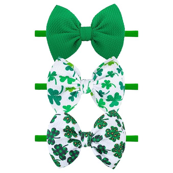 St. Patrick's Day Baby Girl Clover Headbands, Elastic Nylon Hair Accessories for Newborn Infant Toddler