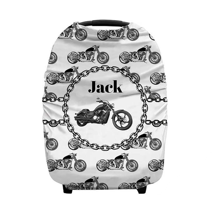 Personalized Motorcycle Baby Car Seat Covers with Name, Custom Dirt Bike Nursing Cover Breastfeeding for Babies, Carseat Canopy for Boys and Girls, Infant Stroller Cover, Breathable Carseats Cover