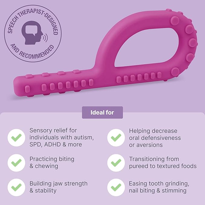 ARK Textured Grabber Sensory Chew, Sensory Toys for Kids and Adults, Chewy Fidget for Autism, ADHD, SPD, Anxiety, Medical-Grade Oral Motor Therapy Tools, Standard, Softest, Magenta