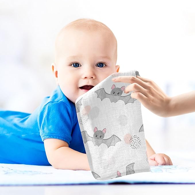 vvfelixl Baby Muslin Washcloths Cute Watercolor Flying Bats Baby Burp Cloths Cotton Baby Face Towel for Newborn Infants Boys Girls Soft and Absorbent 11.8 X 11.8 in, 3 Pack White