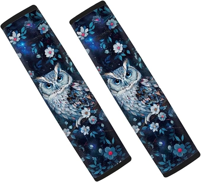 FOR U DESIGNS Car Seat Strap Covers for Kids and Adults, Trendy Seat Belt Cover Pad 2 Pack, Owl Flower Print Car Seatbelt Cushion Cover