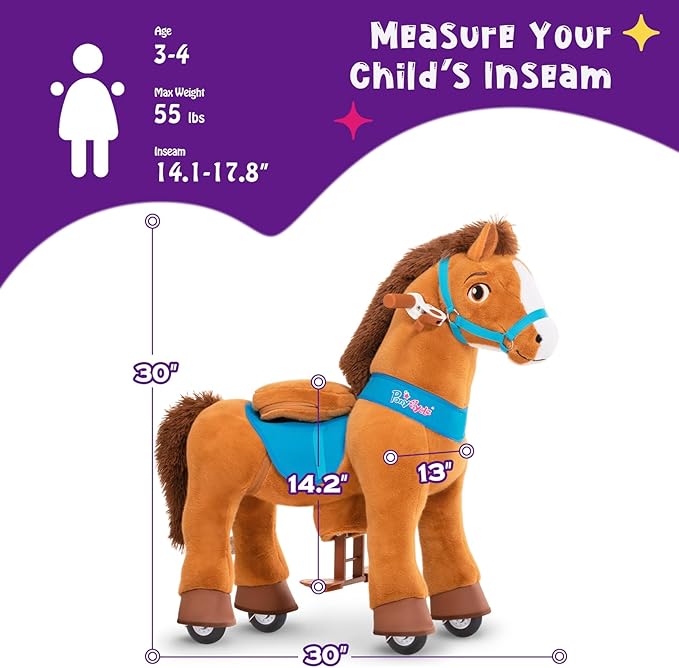 PonyCycle Kids Horse Ride on Toys Plush Interactive Riding Horse Essential Model E for Toddlers 3-4 Walking Rocking Horse, No Electricity, Giddy up Riding Gifts Toys Brown E337