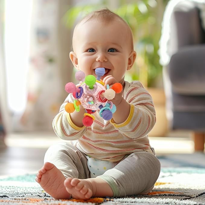 Easter Baby Teething Toys for 0-6 6-12 Months, BPA Free Food Grade Silicone Teether, Infant Sensory Chew Rattles Toys, Perfect Baby Easter Basket Stuffers & Easter Gifts, Pink
