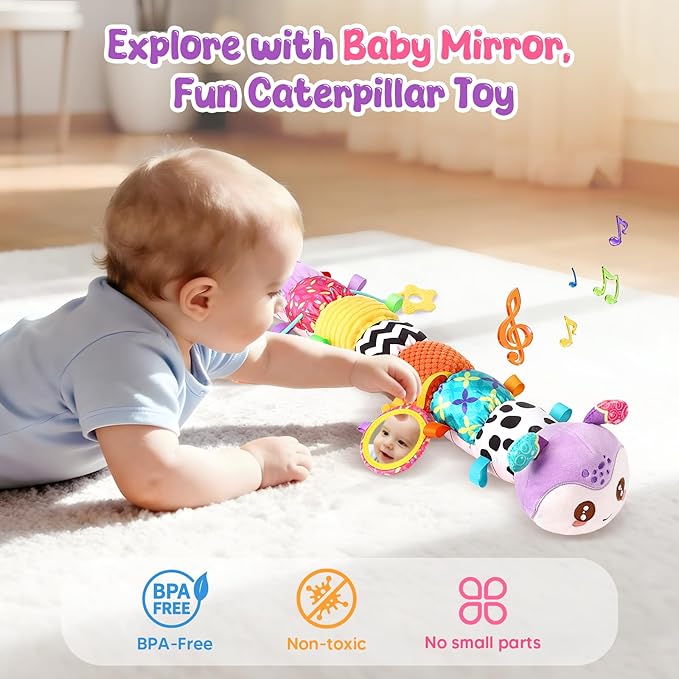 Musical Caterpillar Baby Toys 0-6 6-12 Months, Multi-Functional Sensory Tummy Time Toys for Newborn Infants Boys & Girls, Developmental Stuffed Animal Toys, Baby Shower & Baby Gifts