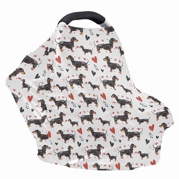 GIFTPUZZ Dachshund Nursing Cover Carseat Canopy, Baby Breastfeeding Cover, Shopping Cart Cover for Babies, Multi Use Nursing Scarf, Infant Stroller Cover, Girls Shower Gifts
