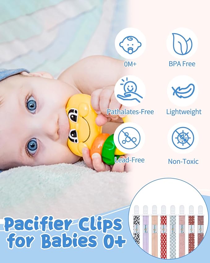 babygoal Stripe Pacifier Clips, 8 Pack Binky Paci Holder Clips Fits for Most Baby Pacifiers and Binkies