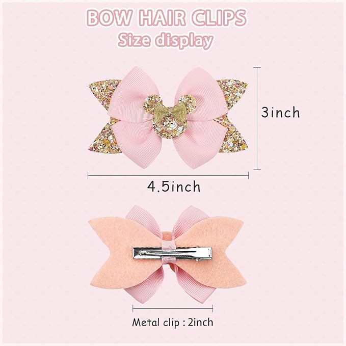 Ayesha 8pcs Mouse Ears Bow Clips for Toddler Girls Mouse Hair Bows Hair Clips Polka Dot Bows for Birthday Parties Themed Parks