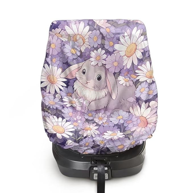 Easter Car Decor Baby Car Seat Cover, Cute Bunny Car Seat Sun Shade Cover Sun Protection to Keep The Car Seat Cool, Easy to Clean and Install