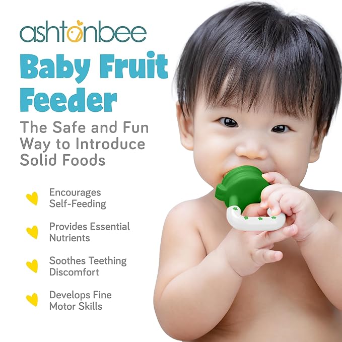 Baby Fruit Feeder, Teething Pacifier for Fruits, Veggies, or Frozen Milk, Food-Grade Silicone Teethers for Babies 6-12 Months, Baby Essentials for Teething Relief - Apple Green and Lychee Pink