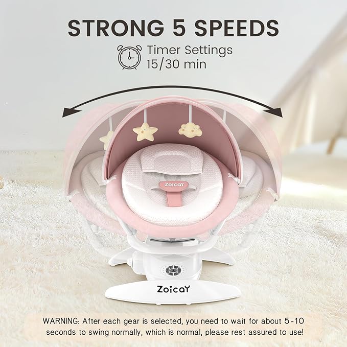 3-in-1 Baby Swing for Infants to Toddler, Infant Swing with 5 Speeds & 3 Swing Modes, 12 Lullabies, Electric Swing for Baby, Up to 25 lbs, Pink