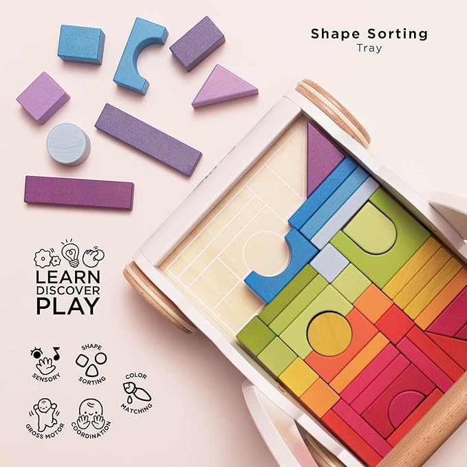 Le Toy Van - Petilou Wooden Walker Toy for Toddlers and Babies | Educational Rainbow Cloud Walker | Suitable for A Boy Or Girl 1 Year Old +, Multi, 45 Blocks (PL102)