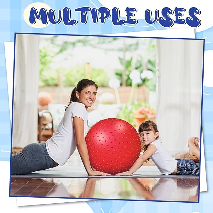 Large Sensory Massage Ball Bouncy Exercise Ball with Tactile Spikes 22 inch Big Inflatable Balls with Air Pump for Girls Boys Outdoor Indoor Pool Beach