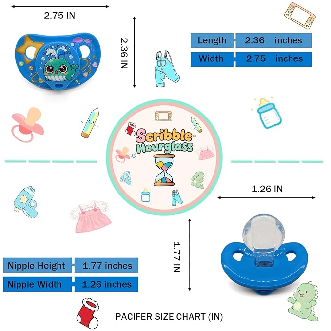 Adult Pacifier and Clip Set - Paci for Anxiety with Case - Whale Soft Silicone Large Nipple for Sleep - Binky for Autism