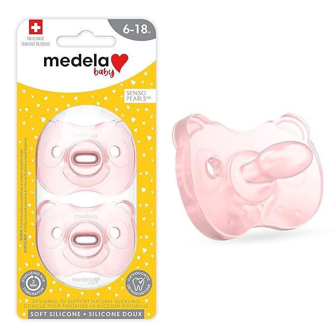 Medela Baby Pacifier | 6-18 Months | Includes Sterilizing Case | 2-Count | Soft Silicone | BPA-Free | Supports Natural Suckling | Pink