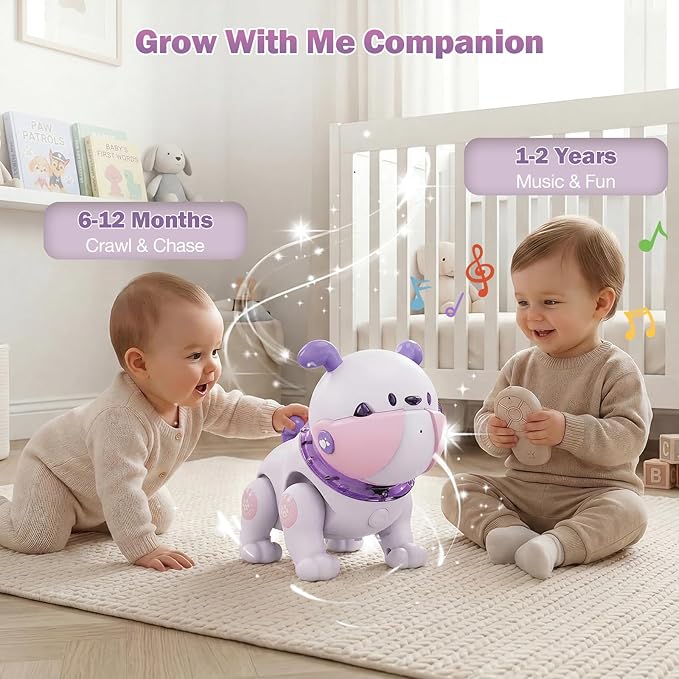 Baby Toys for 6-12 Months: Musical Crawling Dog Toy with Dancing, Recording & Lights, First Birthday Gift for Boys & Girls, Tummy Time Sensory Toy for Toddlers 1-3