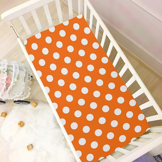 Baby Crib Sheet Orange White Polka Dots Crib Mattress for Boys and Girls Playard Sheet Soft Breathable Fitted Baby Mattress Cover 52x28in