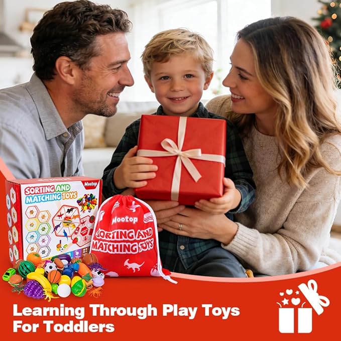 Sorting Toys for Toddlers, 48 Toys Sorting Matching Playset Sensory Toys for Kids, Match Card Sort Game Set with Storage Bag, Multiple Theme Box Preschool Educational Learning Fine Motor Skills Games