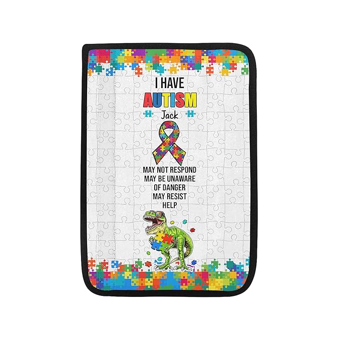 AprilLove I Have Autism Personalized Name Autism Awareness Seat Belt Covers Special Need Autistic Car Seat Belt Covers for Boys 7inch x 10inch