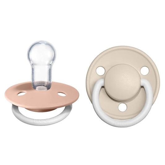 BIBS Pacifiers - De Lux Collection | BPA-Free Round Nipple | Silicone | Made in Denmark | Set of 2 Blush Night/Vanilla Night Color Premium Soothers | Size One Size