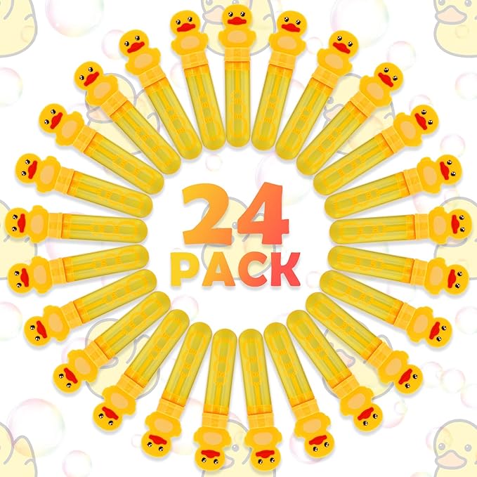 Bubbles for Kids Rubber Duck Toy Party Favors 24 pcs Outdoor Bubble Wands Birthday Party Gift Bath Toy Rubber Duck Pool Toy Rubber Duck