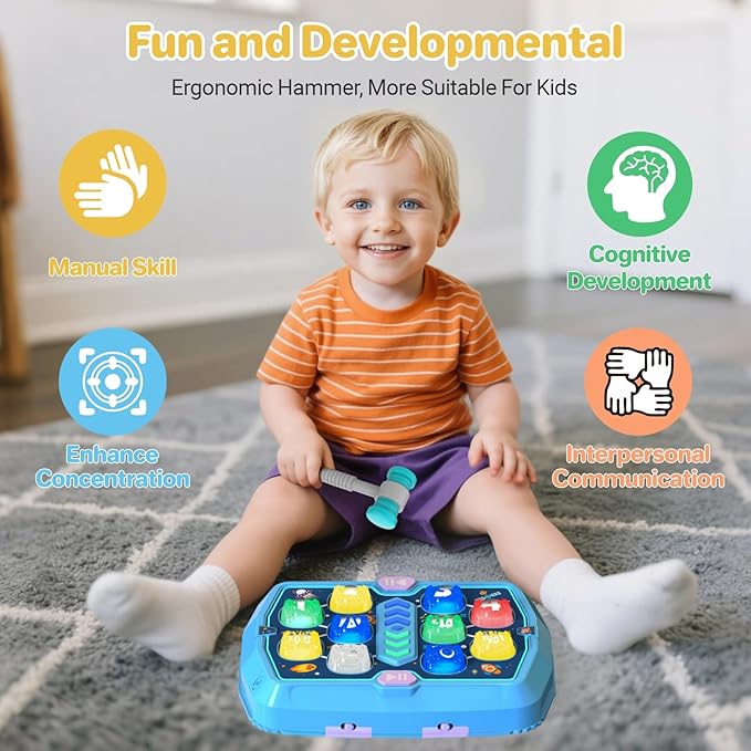 WAYKEE Whack a Game Mole, Toys for 3 4 5 6+ Year Old Boys Girls, Interactive Toddler Boy Girl Toys with 3 Modes & 2 Hammers, Sound & Light, Birthday Xmas Gifts for 3-10 Year Old Boys Girls
