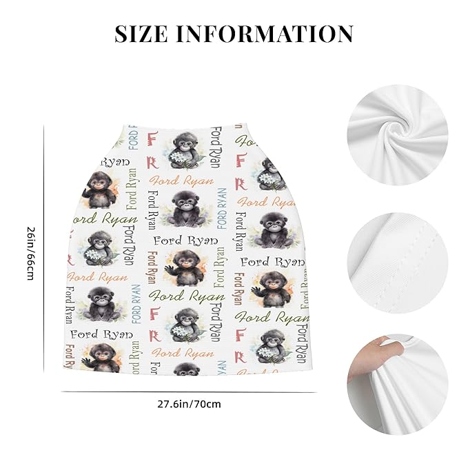 Personalized Car Seat Covers for Babies with Name – Multi-use Breastfeeding Cover Custom Gorilla Carseat Canopy Cover, Infant Stroller Covers for Boys and Girls