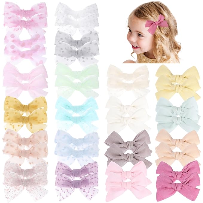 40Pcs Tulle Hair Bows Clips for Girls, Oaoleer Toddler Pigtail Bows Ponytail Hair Barrettes Accessories for Infant Toddlers Kids in Pairs
