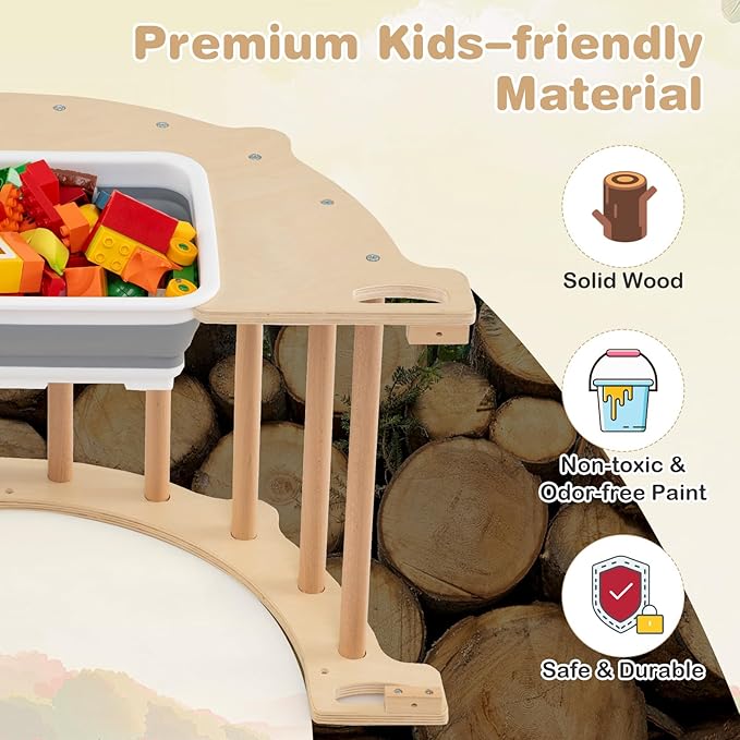 Olakids Climbing Arch for Toddlers, 4 in 1 Wooden Indoor Kids Climber Rocker Montessori Sensory Table with Foldable Storage Bin, Baby Pikler Set Gym Learning Crawling Toy for Children (Wooden)