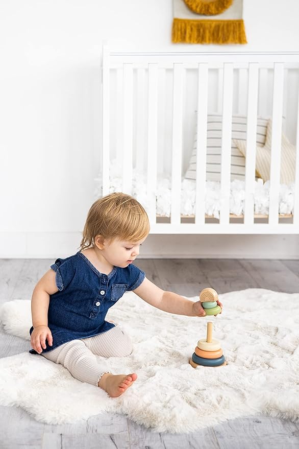 Pearhead Wooden Stacking Rainbow Toy, Montessori Color Sorting Rings for Babies and Toddlers 12+ Months, Nursery Decor