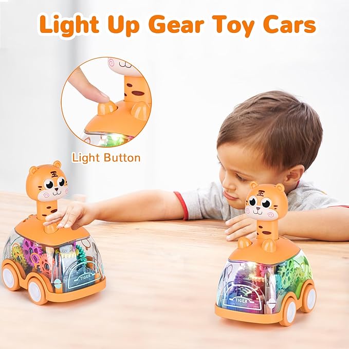 ShinySong Baby Toy Cars Press and Go Car for Toddler, Light Up Toys Birthday Gifts for Kids Boys Girls, Tiger 2PCS