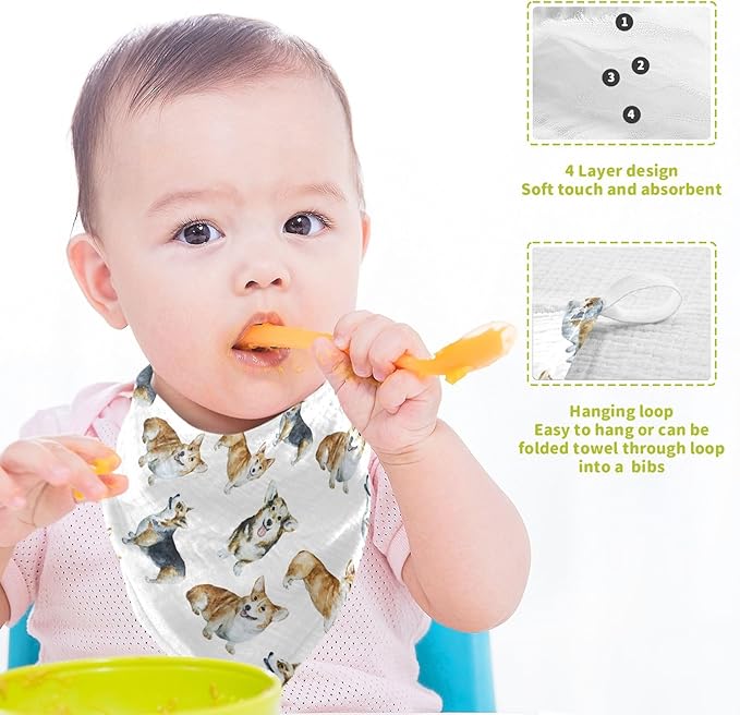 vvfelixl Baby Cotton Washcloths Realistic Corgi Infants Bath Towel for Unisex Face Towels for Newborn, Natural Baby Wipes Delicate Skin, 11.8 X 11.8 inch, one sizex5