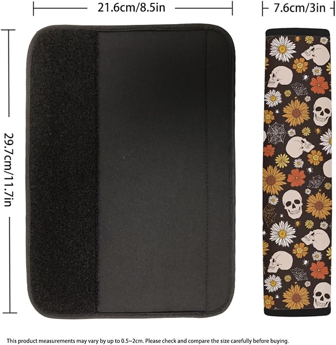 FOR U DESIGNS Car Seat Belt Cover Pad for Adults Kids Seatbelt Cover Soft Comfortable 2 Pcs Auto Seat Belt Cushion Skull & Floral Print SUV Seat Strap Cover