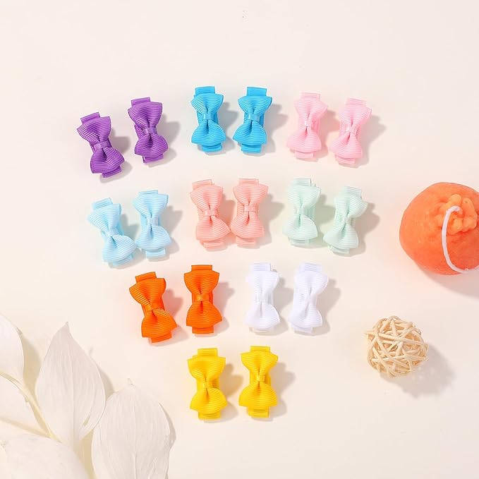 Mini Fully Lined Grosgrain Ribbon Bows Hair Clips for Girls and Infants - 1.2" Tiny Hair Clips in 20 Color Pairs (40PCS)