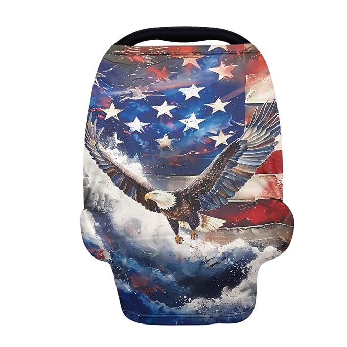 American Flag Eagle Car Seat Cover Baby,Stretchy Infant Baby Carseat Cover,Unverisal Fit Multi-use Nursing Cover for Breastfeeding Stroller Cover Boys and Girls Shower Gifts