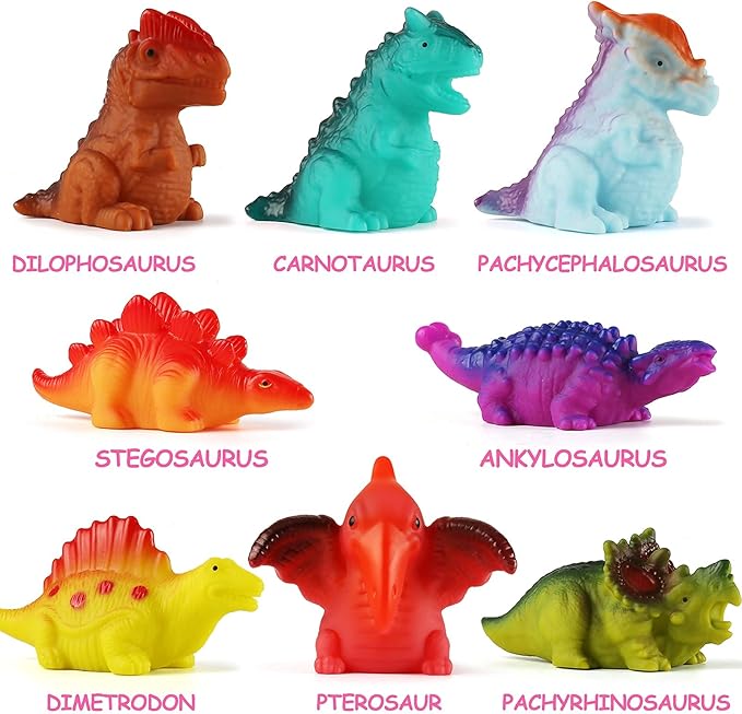 8 Pack Light up No Hole Dinosaur Bath Toy Set, Flashing Color Changing Light in Water, Floating Dino Bathtub Bathroom tub Pool Toy for Baby Infant Kid Toddler Child Boy Girl Preschool in Christmas