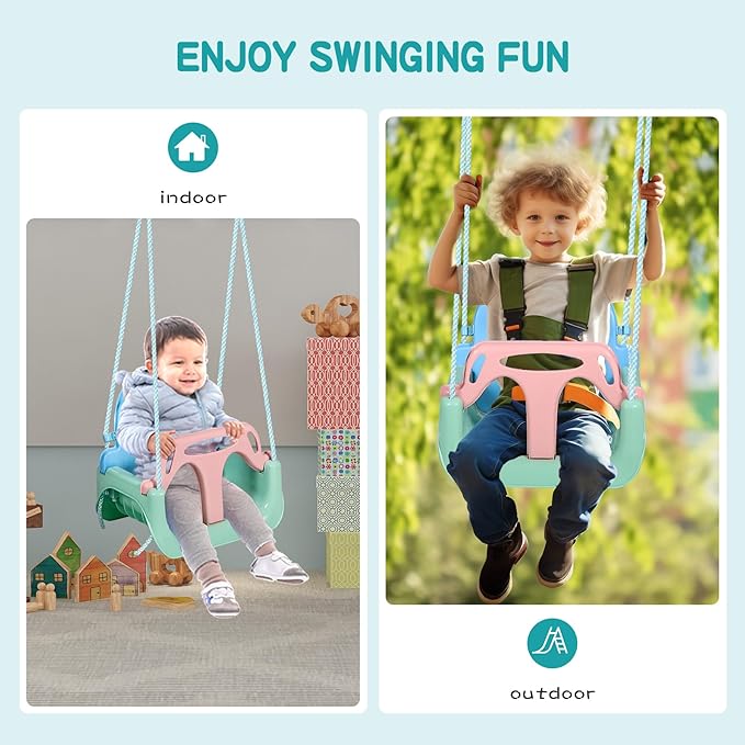 RedSwing 3-in-1 Baby Swing Seat, Toddler Swings, Anti-Flip Snug & Secure Detachable Infants to Teens Kids Swing Seat for Outside Playground, Blue Green Pink