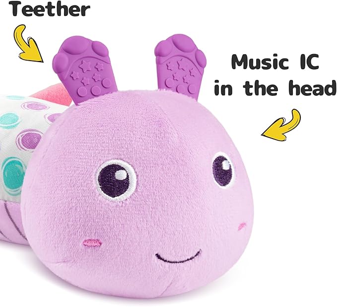 Sumobaby Infant Baby Musical Stuffed Animal Activity Soft Toys with Multi-Sensory Crinkle, Rattle and Textures, for Tummy Time 0-3-6-12 Months Girls, Caterpillar, Purple with Mirrow