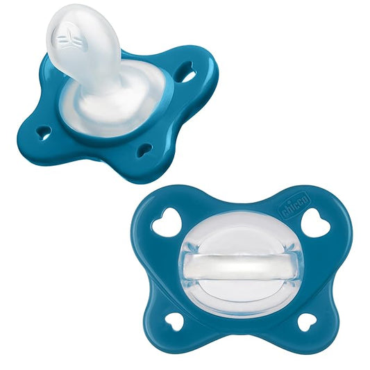 Chicco PhysioForma Dual Soft Orthodontic Pacifier for Babies 16-24 Months, 100% Soft Silicone, Supports Breathing, One-Piece Design, Included Sterilizing Case, BPA Free, 2-Pack, Sapphire