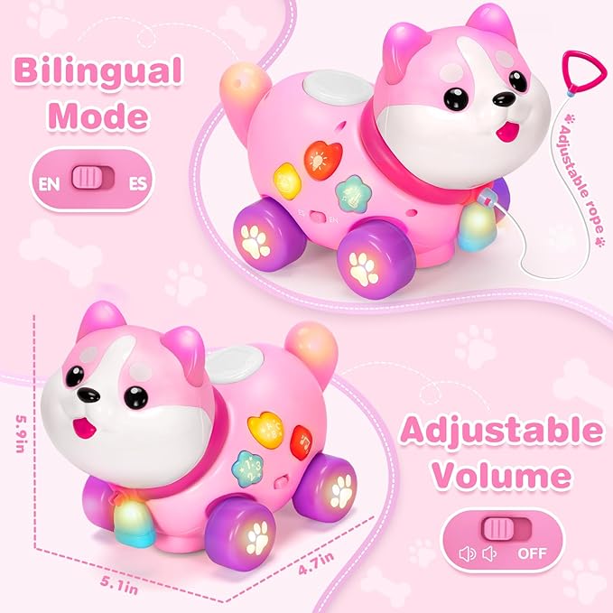 Toys for 1 Year Old Girl Gifts, Baby Toys 6-12-18 Months, Bilingual Educational Learning Toddler Toys, Puppy with Music & Lights, 1st Christmas Birthday Gift for Boys Girls, First Present for Infant
