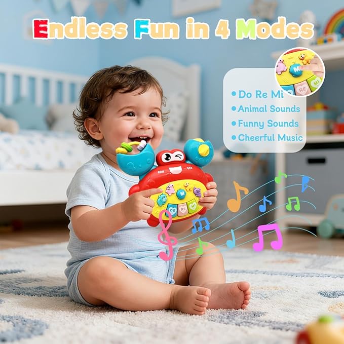 Baby Musical Toys for 1 Year Old Boys and Girls, Piano Keyboard Light Up Musical Toys for Toddlers 1-3 , Early Learning Educational Infant Toys Gifts for 12-18 Months (Crab)